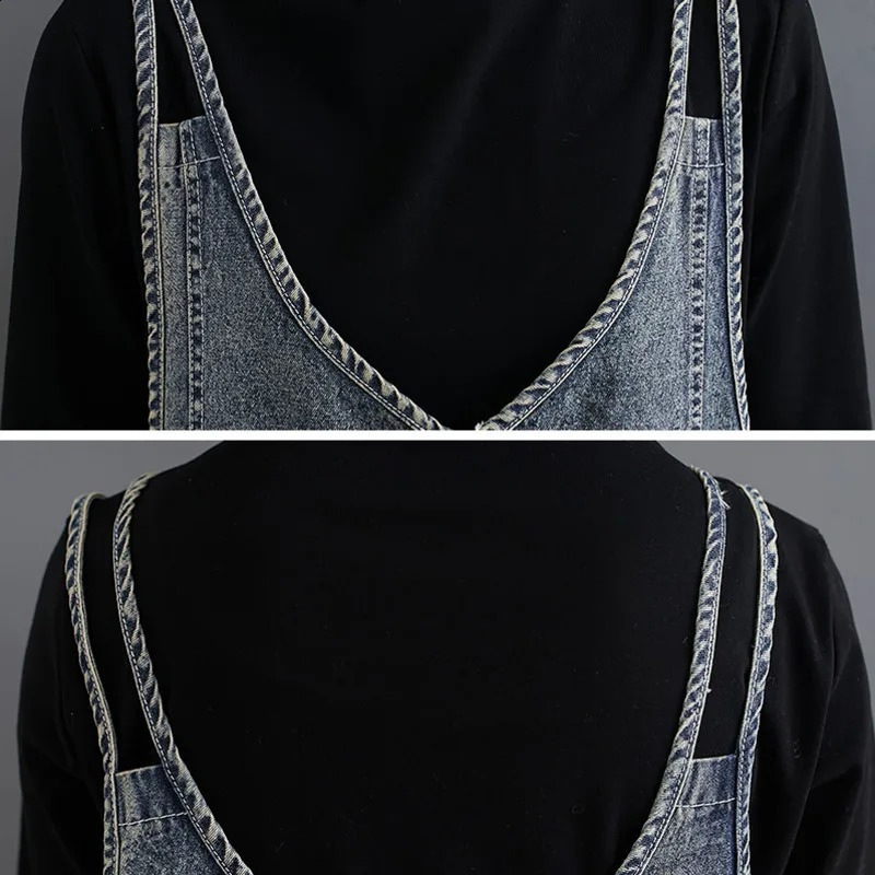 #2114 Spring Summer Blue Denim Overalls Dress Women Sleeveless Spaghetti Strap Dress Front Pockets Casual Vintage Dress V Neck 250411