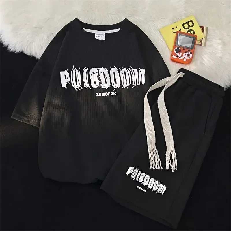 Mens casual fashion set (shirt+shorts) Summer mens classic solid color shirt+shorts set Mens business 2-piece setXJ250412