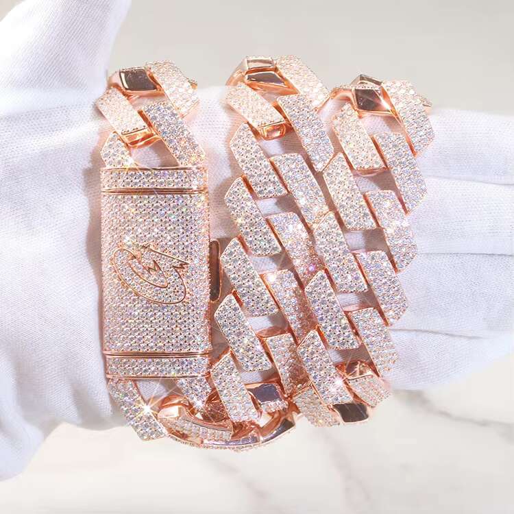 3 Rows 15mm 20mm Diamond Hip Hop Cuban Link Chain VVS Moissanite 925 Sterling Silver Gold Plate Fine Jewelry Necklaces Bracelets