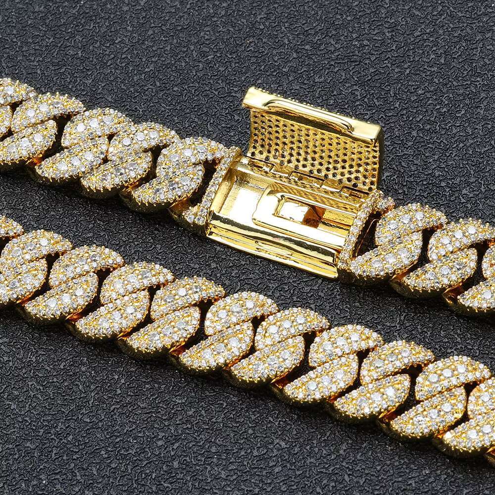 NUOYA Custom Iced Out Diamond Cuban Bracelet Hip Hop Fashion Jewelry Silver Plated 14MM Miami Cuban Link Bracelet
