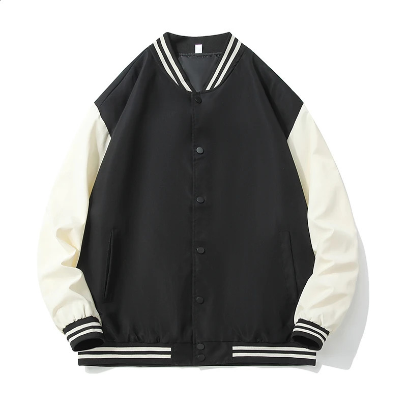 Button pocket holder collar jacket mens baseball uniform youth autumn warm retro jacket mens fashionable shoulder strap patch work uniform 250411