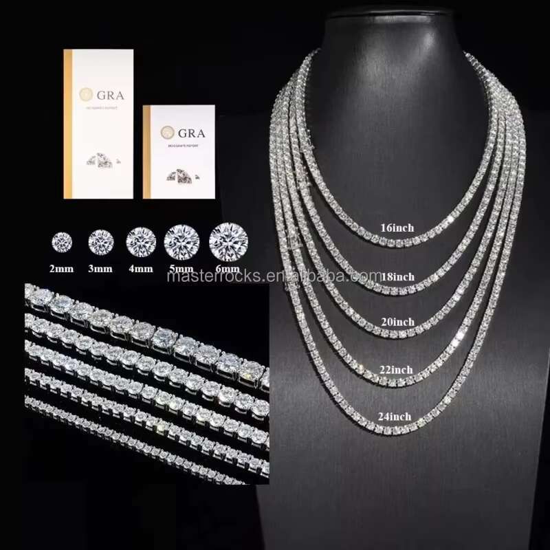 RTS 5mm 20in Diamond Tennis Chain Men Women 925 Silver Pass Diamond Tester Round Vvs Moissanite Tennis Chain