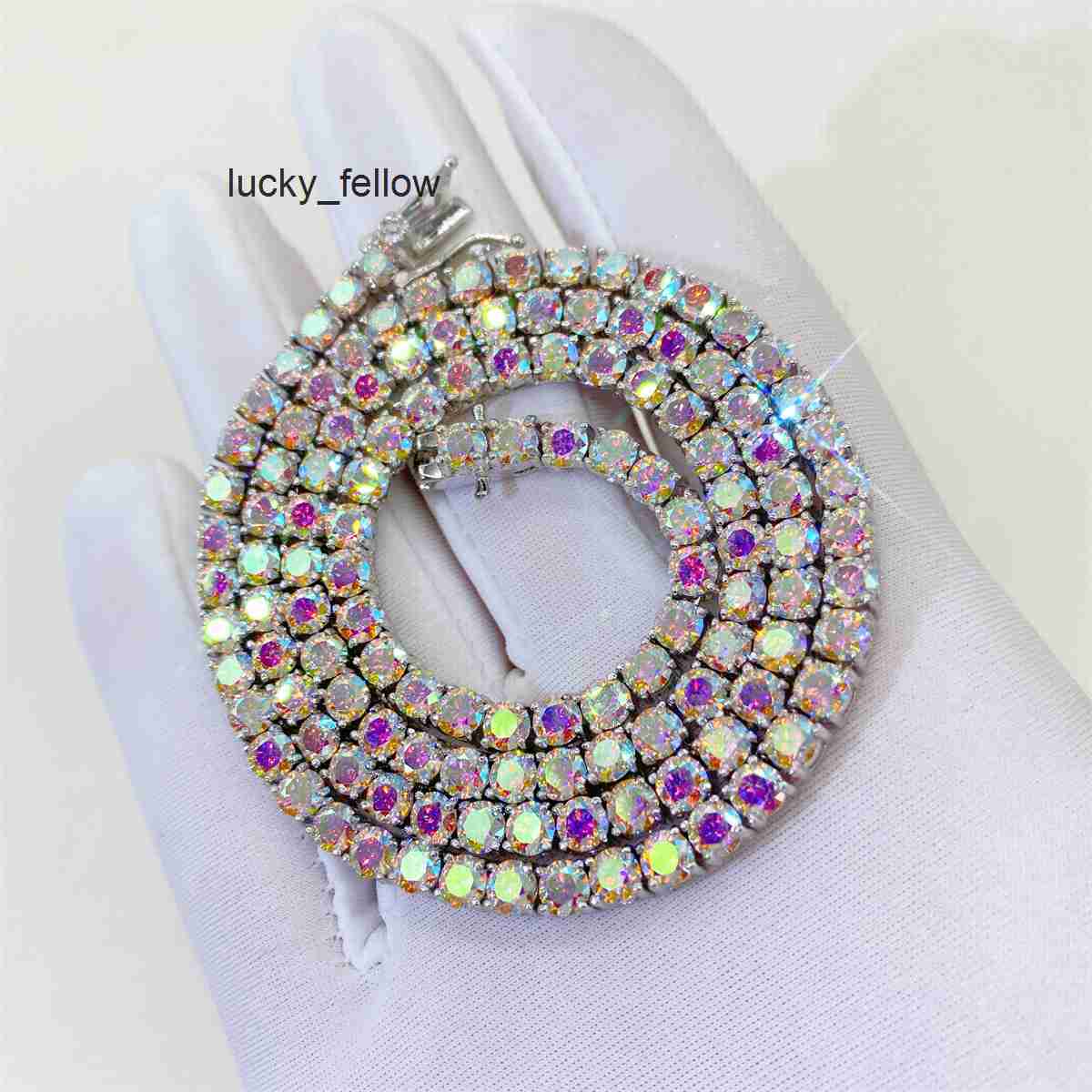 Sterling Silver 925 Wholesale Rainbow Color Blue/Yellow Red Black 3mm 4mm 5mm Vs Moissanite Tennis Necklace Chain Bracelet