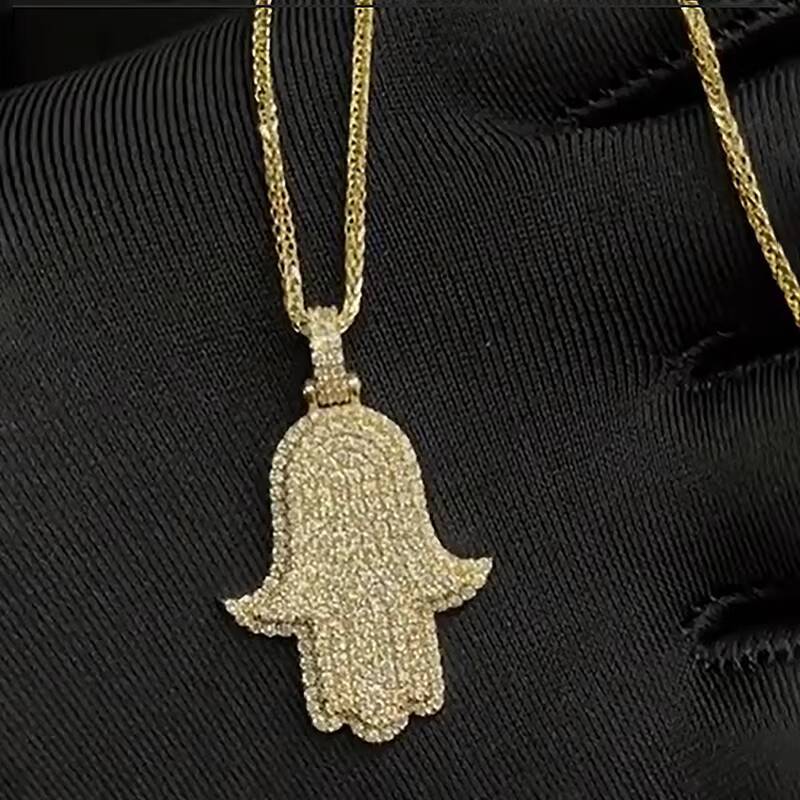 Wholesale Hip Hop Fine Pendant Necklaces Charms Hand Pendant 925 Silver Iced Out VVS Moissanite Hamsa Pendant with Ice Chain
