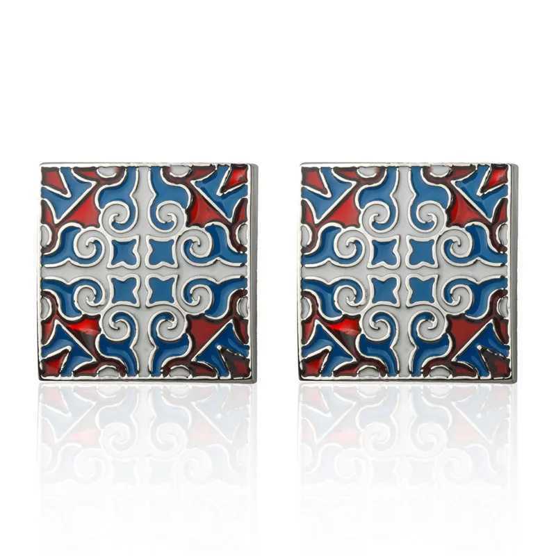 Vintage Pattern Blue Cufflinks Mens Jewelry Shirt Cufflinks Brand Cufflinks Silver Cufflinks High Quality WeddingT250412