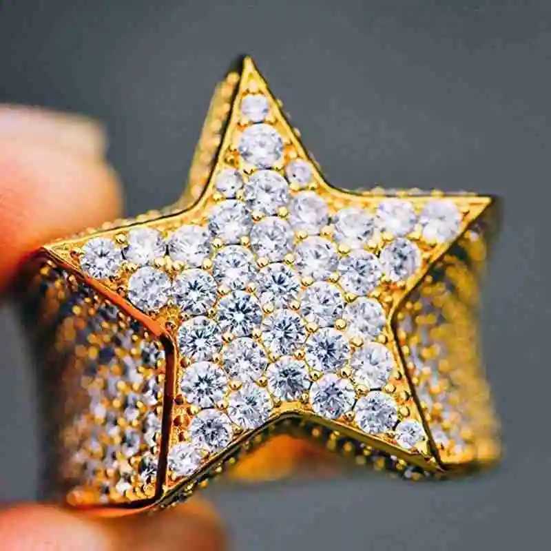 Milangirls new hip-hop rock five-star ring for mens luxury gold silver rhinestone zircon pentagonal ring for womens wedding partyXJ250412