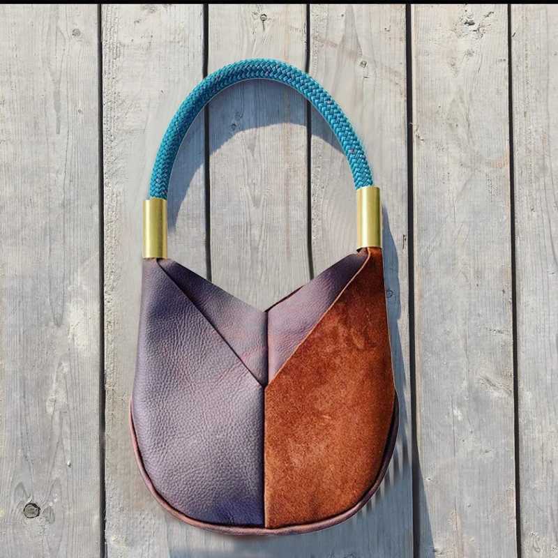 Luxury Design Womens Handbag 2025 New Vintage High Quality Splicing Personalized Rope Weaving ShouldersXJ250412