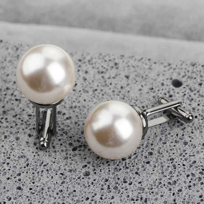Beaded mens cufflinks round white imitation pearl cufflinks womens set comfortable business cufflinks wedding party cufflinks giftsT250412