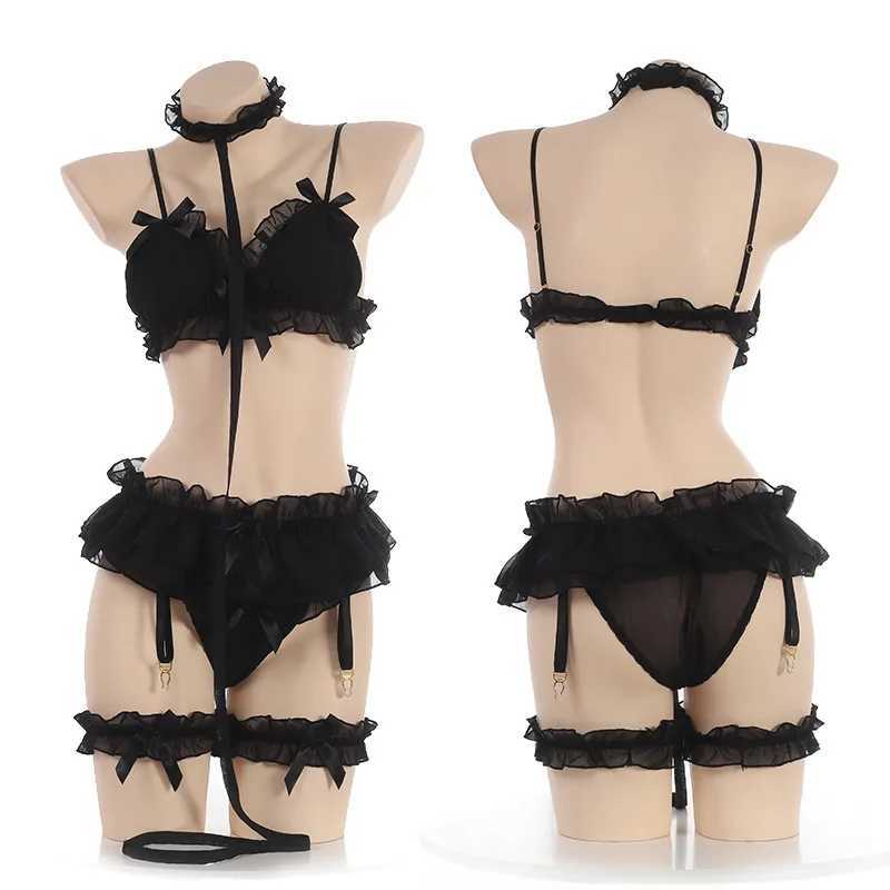 Japanese womens lingerie set Bdsm clothing lace pleated lingerie Kawaii clothing garter straps maids transparent exotic pajamas W250412