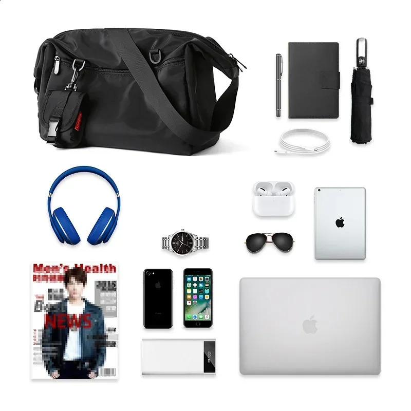 Multi functional laptop bag casual large capacity mens horizontal bag Korean horizontal bag mens shoulder bag 250411