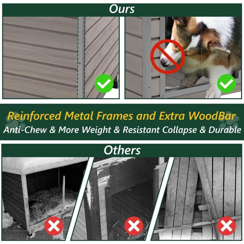 43.3L Dog House Outdoor for Large Breeds Dogs Anti Chewing Iron Frames Dog Kennel Wooden Pet House for Indoor Outdoor with We X250412
