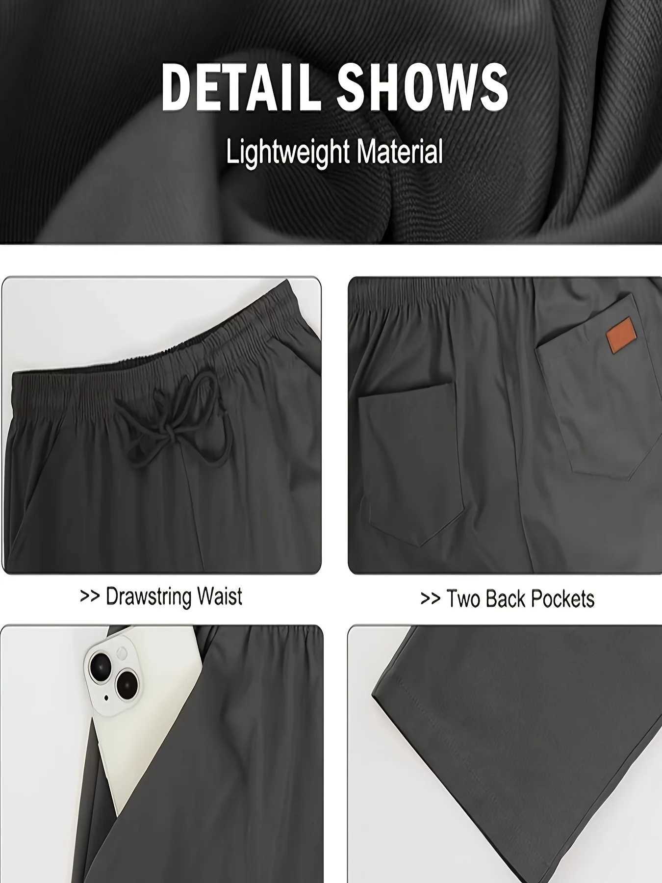 Loose mens work pants solid color waist up straight leg casual work pants with multiple pockets W250411