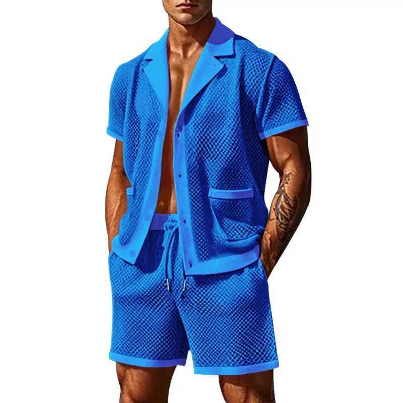 2024 mesh breathable cold casual set thin mens short sleeved two-piece setXJ250412