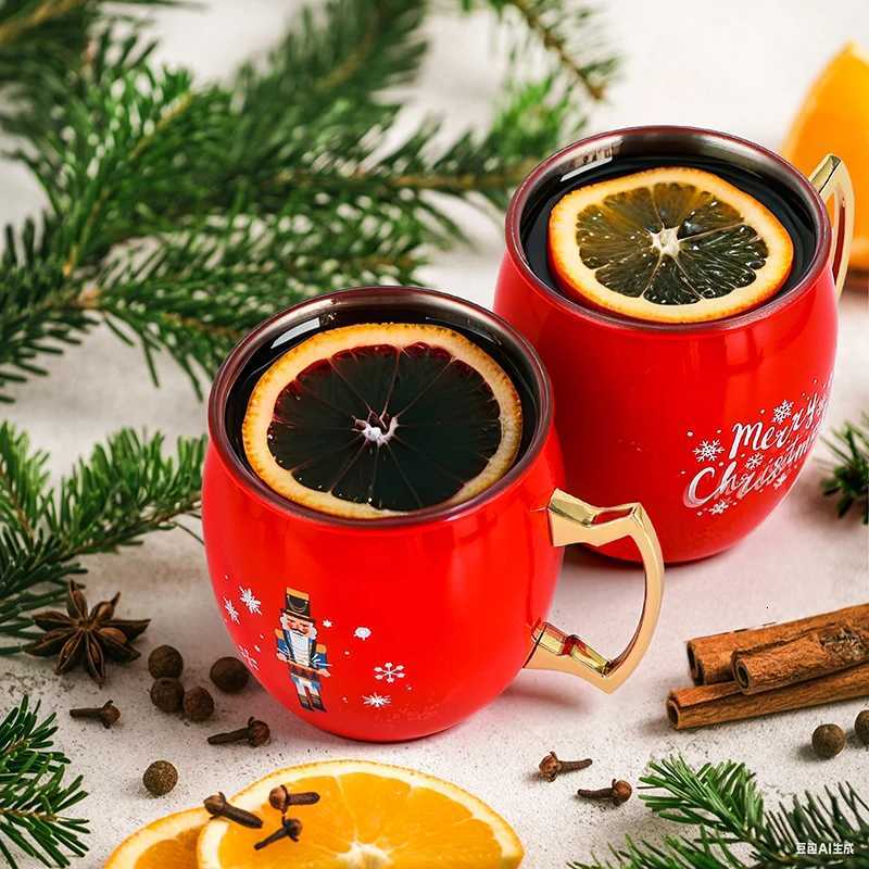 Christmas Christmas Stainless Steel Hot Red Wine Glass Red Green Snowflake Festival Mugs Metal Beer Mugs Party Xmas Family Christmas Gifts Y251112