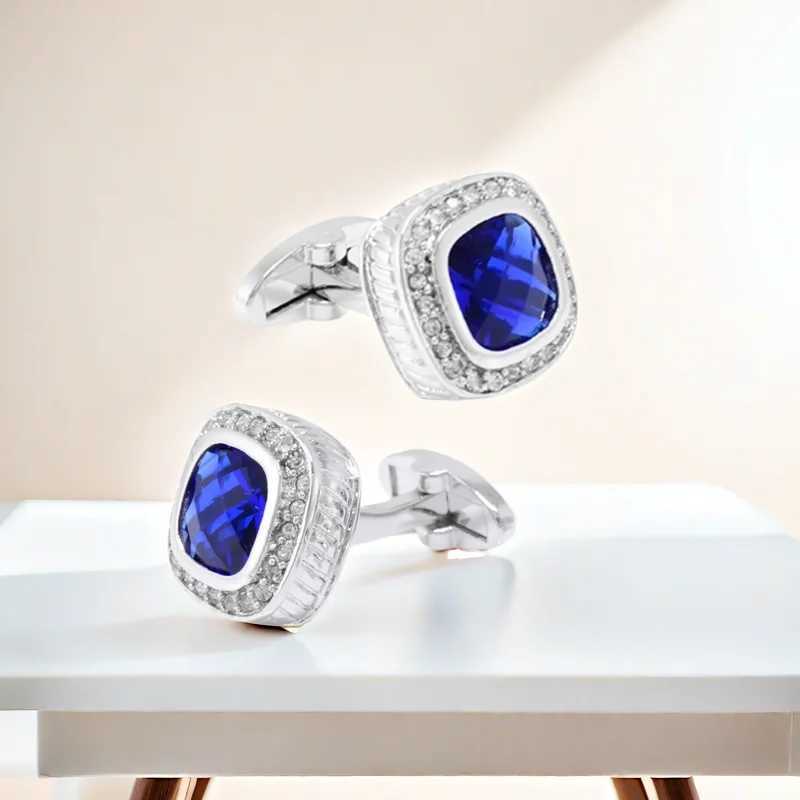 Fashionable classic crystal cufflinks square copper gemstone brand shirt cufflinks high-quality and durable mens wedding jewelryT250412
