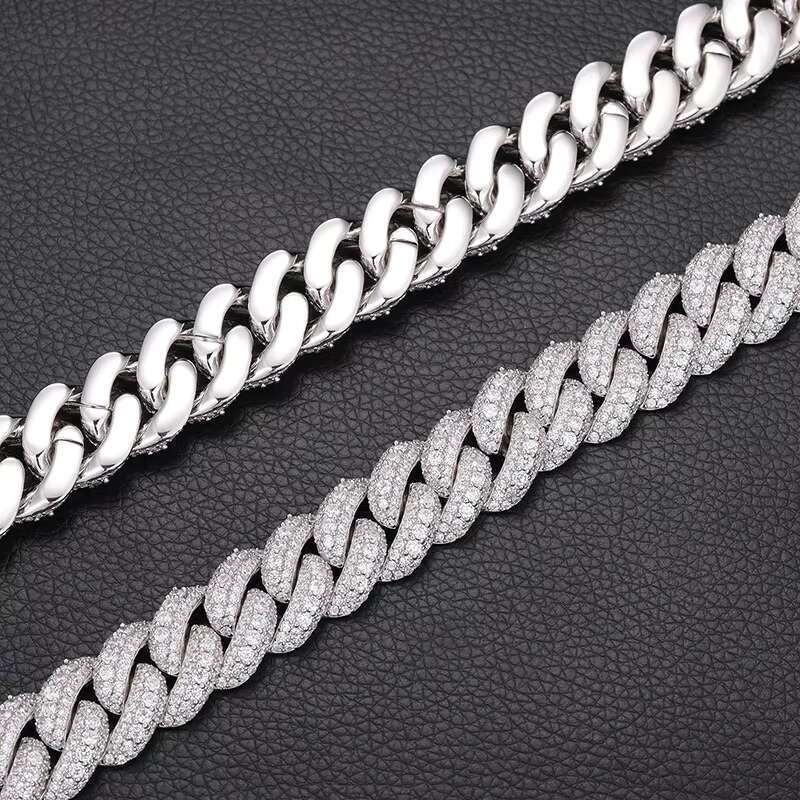Customized Fashion 19mm Sterling Silver Iced Out VVS Moissanite Diamond Cuban Chain with GRA for Hiphop Jewelry Gift