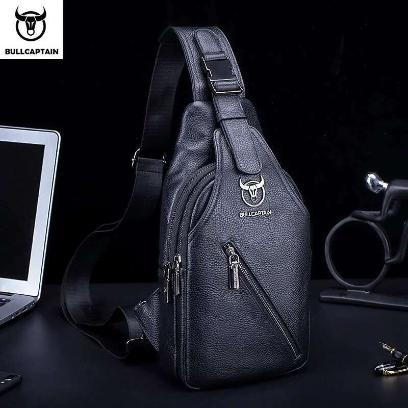 BULLCAPTAIN Chest Multi-Function Travel Storage Men's Messenger Hardware Zipper Leather Bag