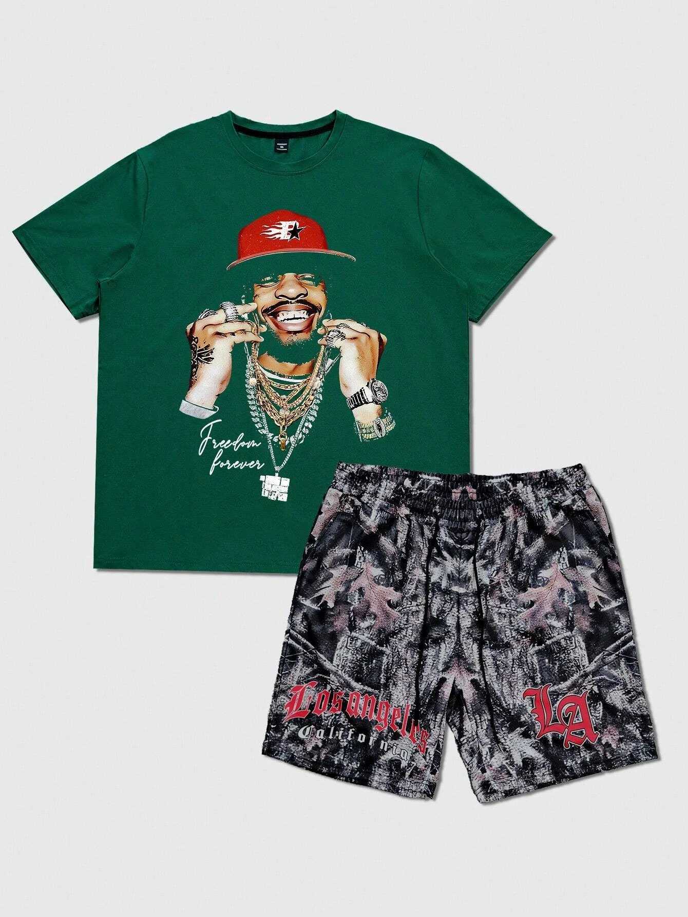 2 pieces of summer mens hip-hop 3D graphic printed round neck short sleeved casual top and shorts set Y2K streetwear fitness joggingXJ250412