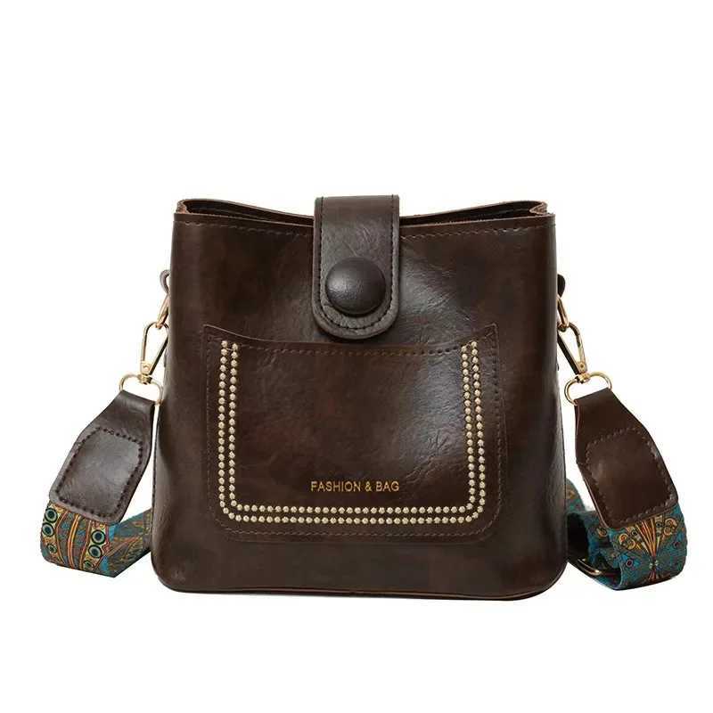 Retro Simple PU Leather Bucket Cross Body Bag for Women Luxury Designer Handbag for Women Black Shoulder Bag for WomenXJ250412