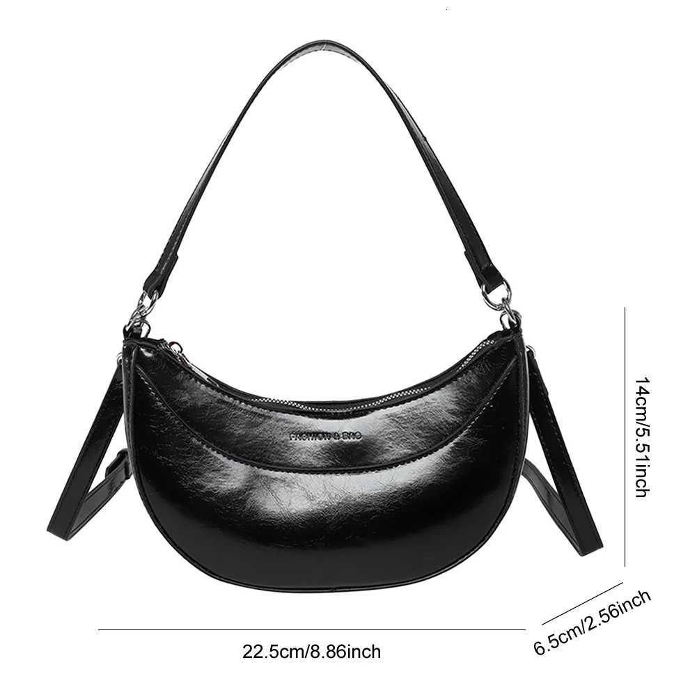Women PU Half Moon Bag Large Capacity Crescent Hobo Bag Zipper Closure Simple Tote Bag Adjustable Strap Shoulder PurseT2511112
