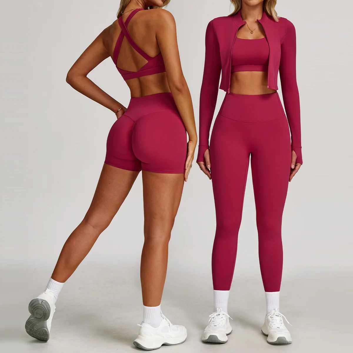 Yoga Suit Women Tracksuit Workout Leggings Gym Fitness Bra Long Sleeve Sports jacket Push Up Yoga Pants Tights Sets High quality J251112