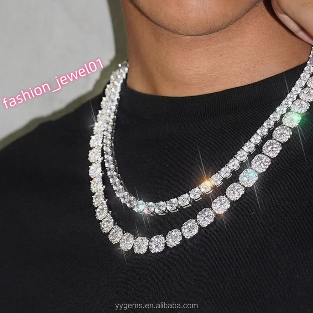 Yu Ying Large Tennis Chain 8MM Wide S925 Silver Iced Out VVS Moissanite Diamond Chain Link for Hip Hop Men