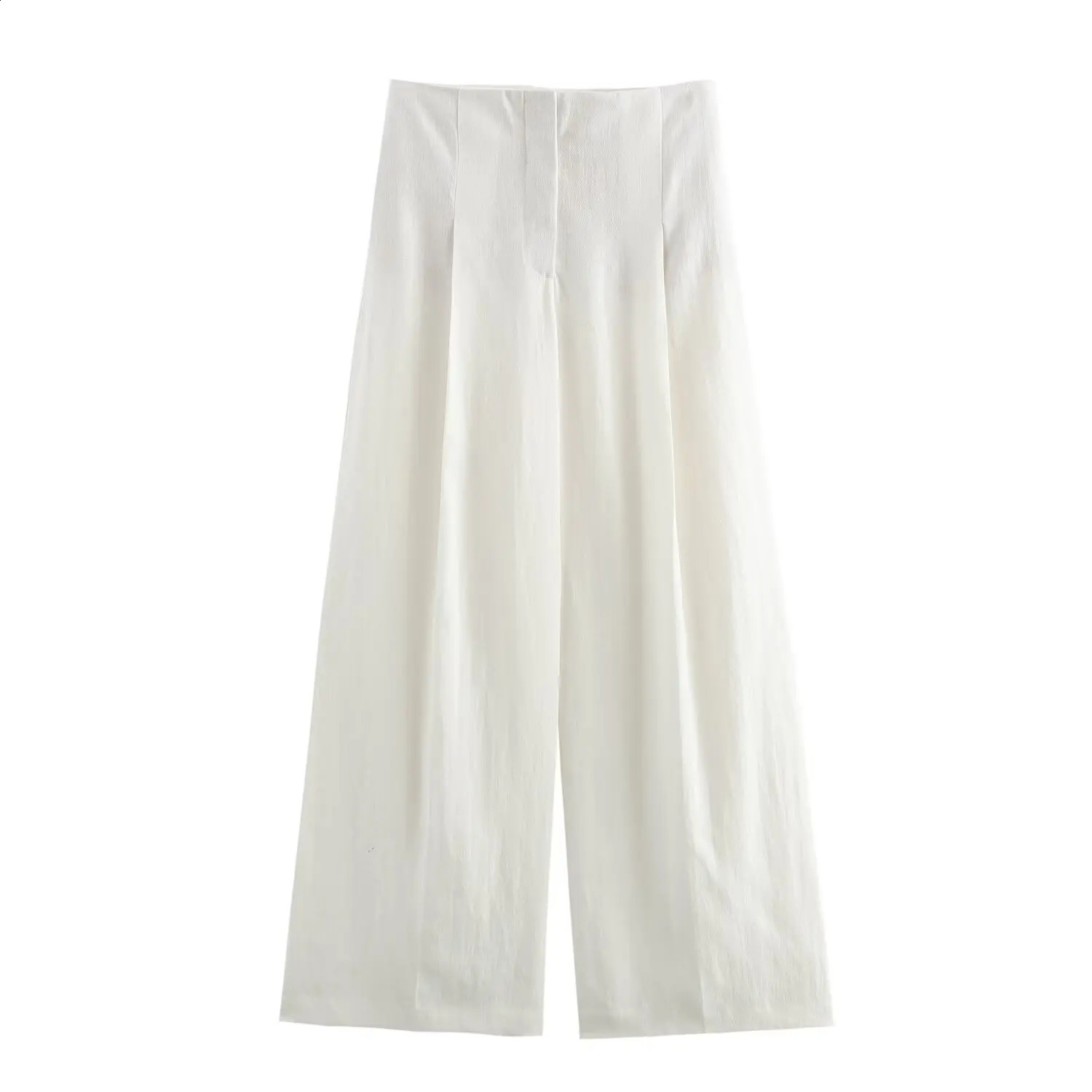 European and American style temperament versatile linen blended wide-leg pants womens fashionable high waist drape casual p 250411
