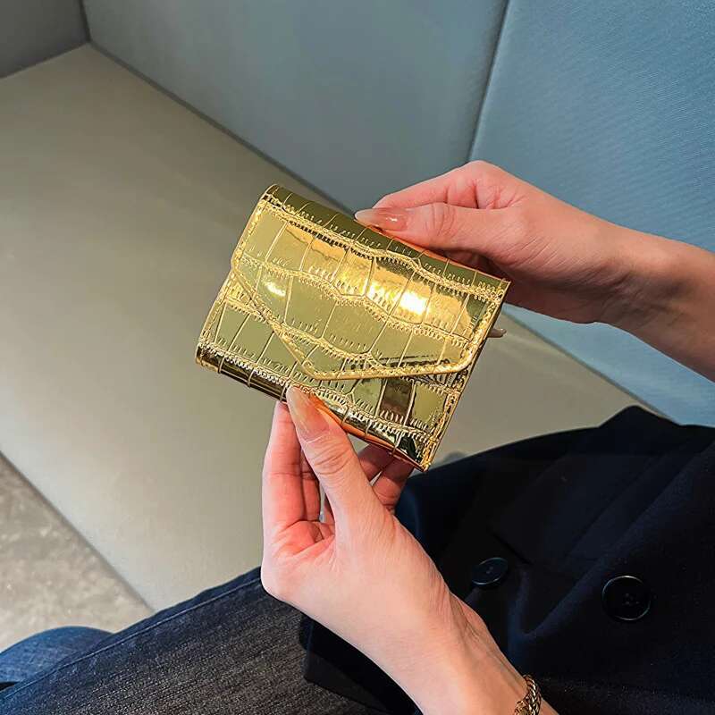 2023 Short Purses for Women New Fashion Stone Pattern Laser Wallet High Capacity Card Holders Coin Purse Mini Small Money Bag ddmythur