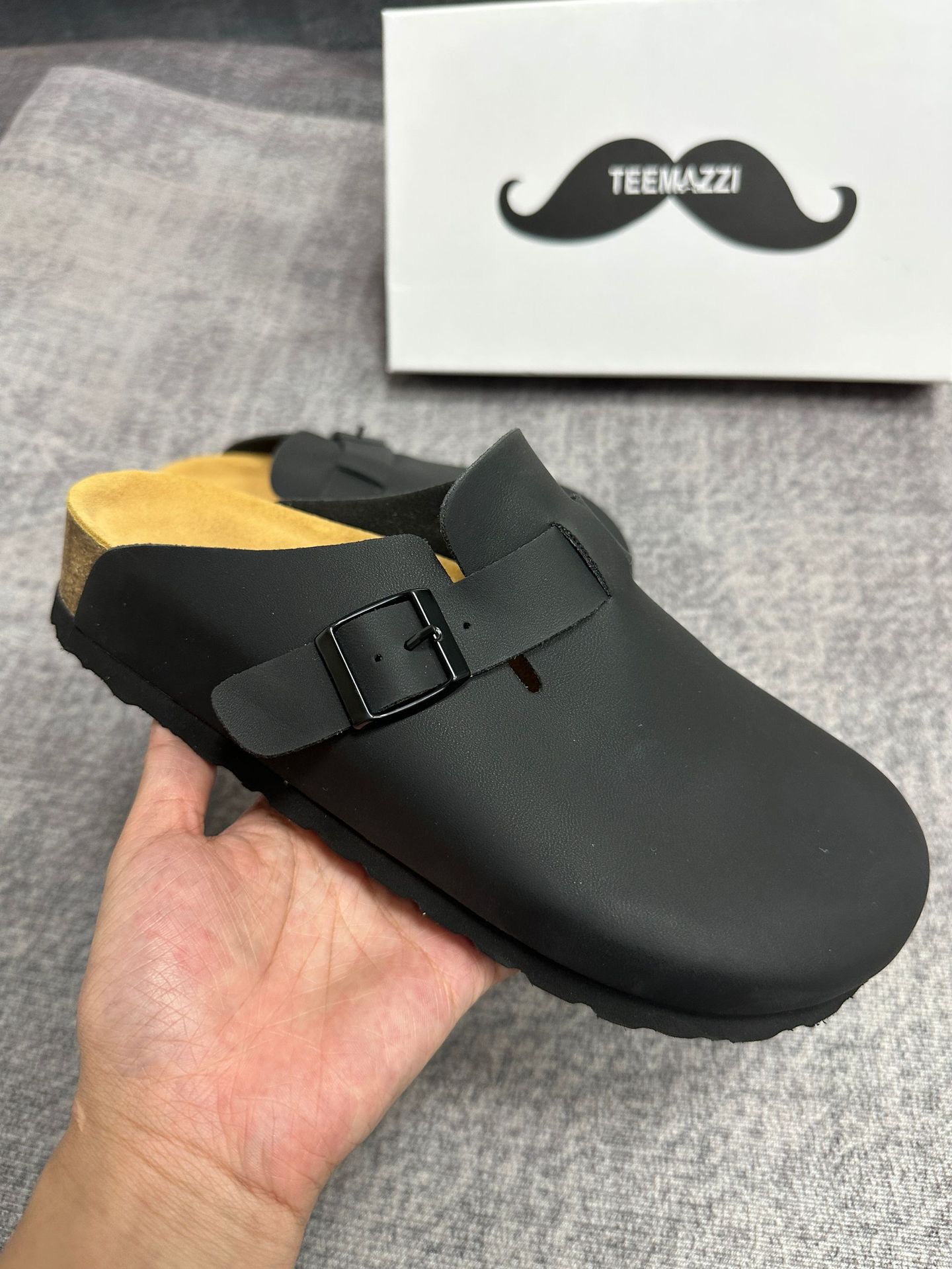 TEEMAZZI designer shoes genuine leather cork sole high quality casual shoes outdoor indoor versatile slippers for men and woman size 35-46