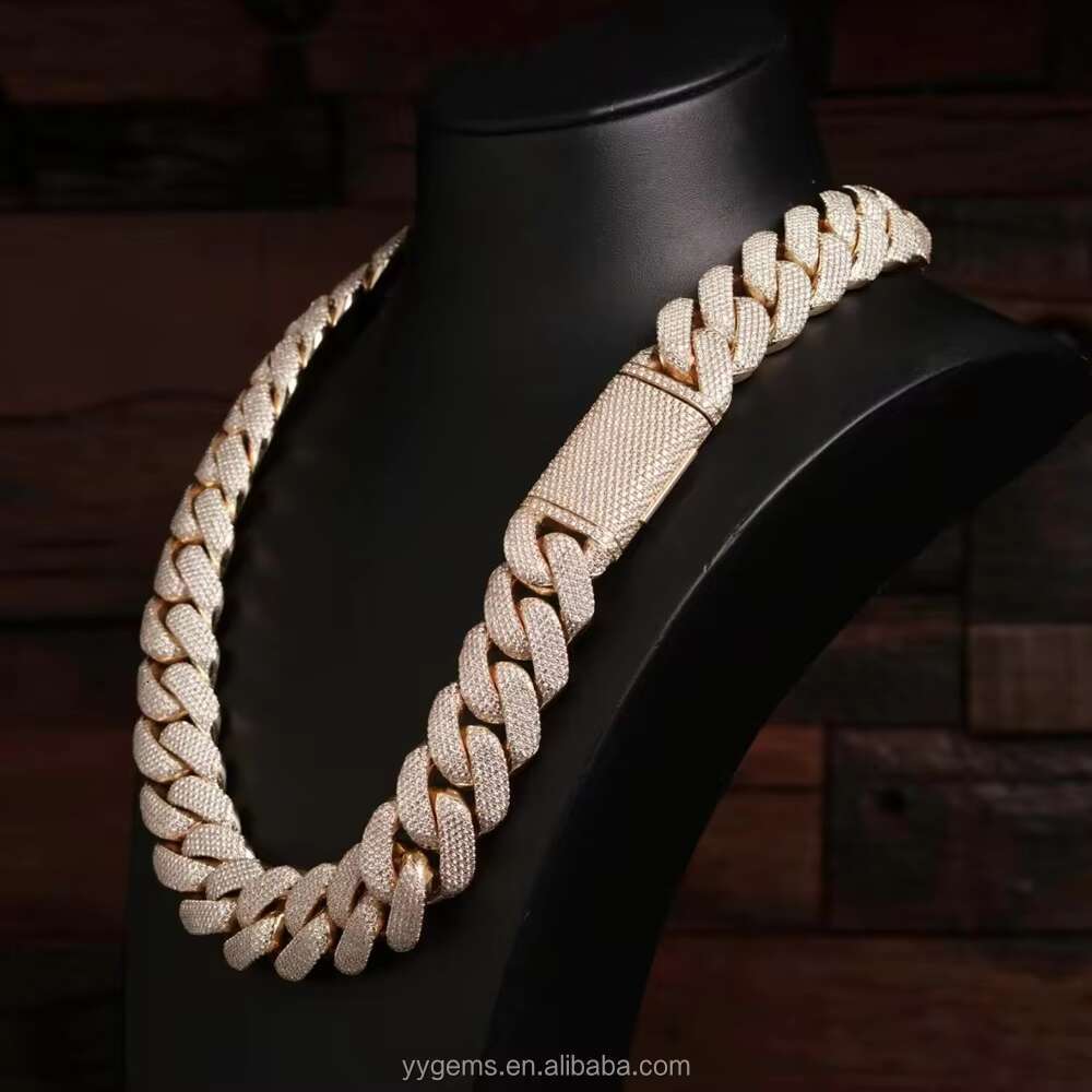 Luxury Rappers 25MM Heavy Iced Out Chain 925 Silver Set Moissanite White Gold Plated Cuban Link Chain Mens Hip Hop Miami Chain