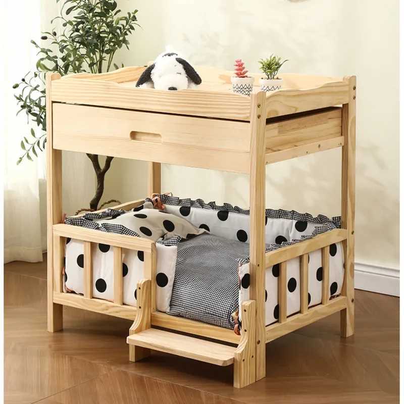 2-story solid wood princess pet bed universal cat and dog bed breathable pet shelter cat and dog climbing ladder X250412