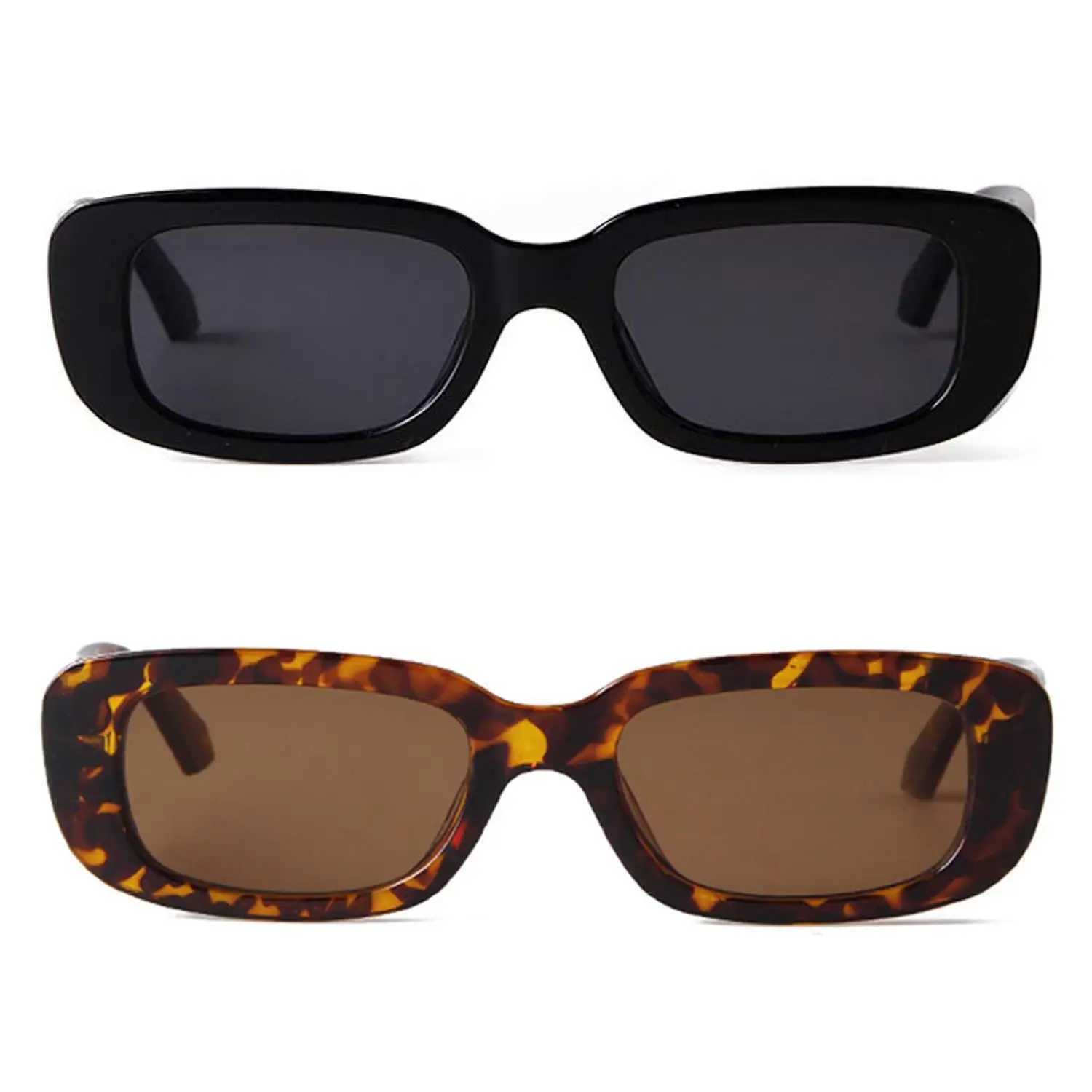 2Pcs/Set Rectangle Sunglasses for Women Retro Driving Glasses 90s Vintage Fashion Narrow Square Frame UV400 Protection Z250411