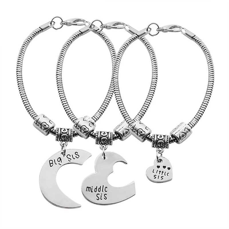 3 Piece Set Of Sister Bracelets Large Medium And Small Sisters Heart Pendant Friendship Metal Hand Chain Fashion Girl JewelryC250411