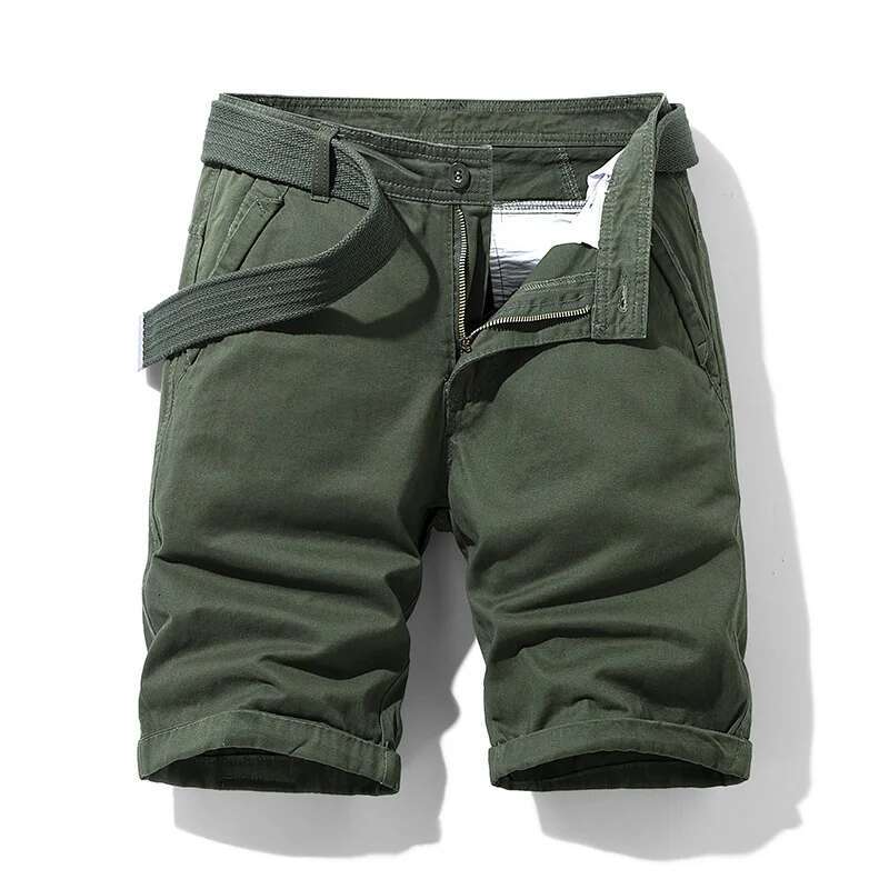 Summer Men 100% Cotton Solid Casual Short Pants Black Khaki Military Jogger Cargo Shorts No Belt Mens Clothing 2022