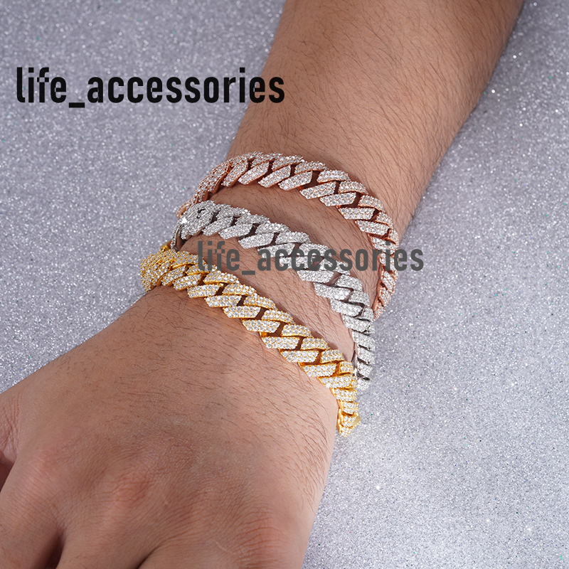 Starsgem Wholesale Price 925 Gold Plated Ice Out Hip Hop Style Rapper Jewelry Full Setting Men Moissanite Cuban Link Bracelet