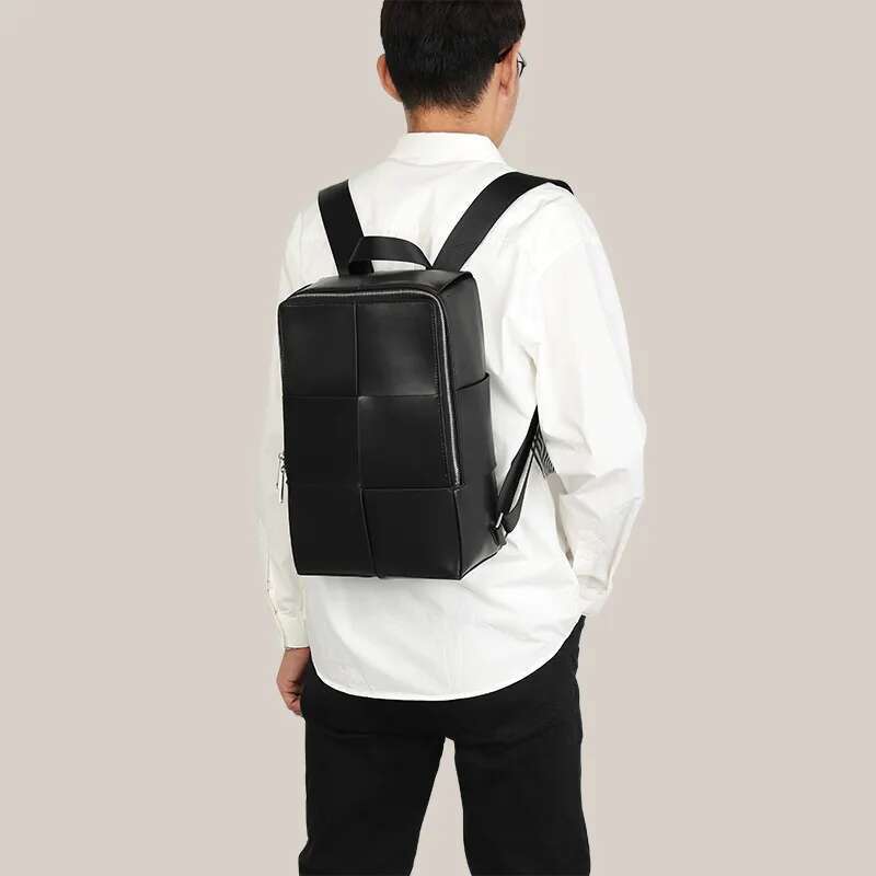 New Fashion Brand Genuine Men Woven Backpacks Real Natural Leather Student Backpack Boy Weave Computer Laptop Bag