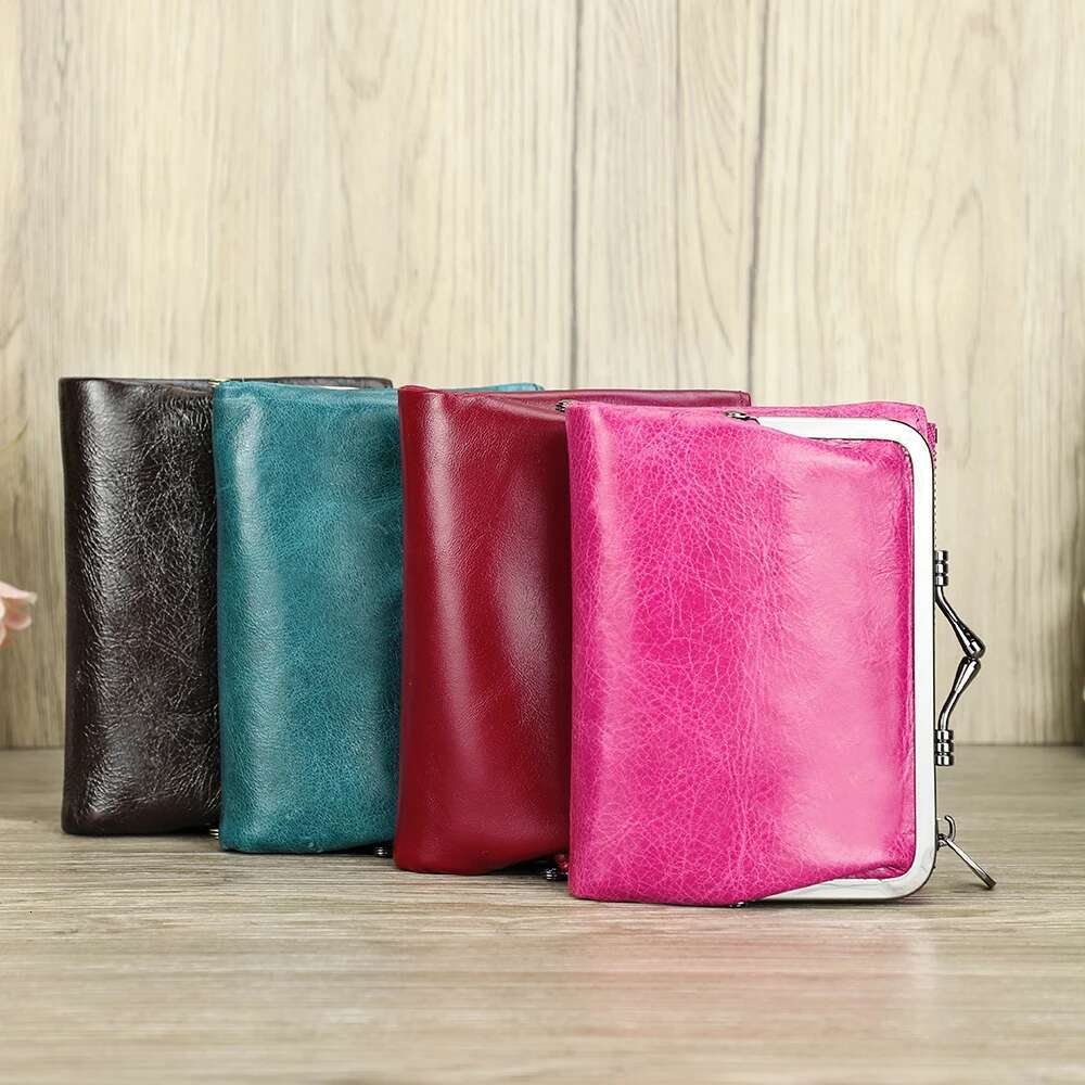 Fashion wallets for women Wallet Genuine Leather Small Ladies Wallets RFID Metal Frame Design Female Zipper Coin Purse Card Holder