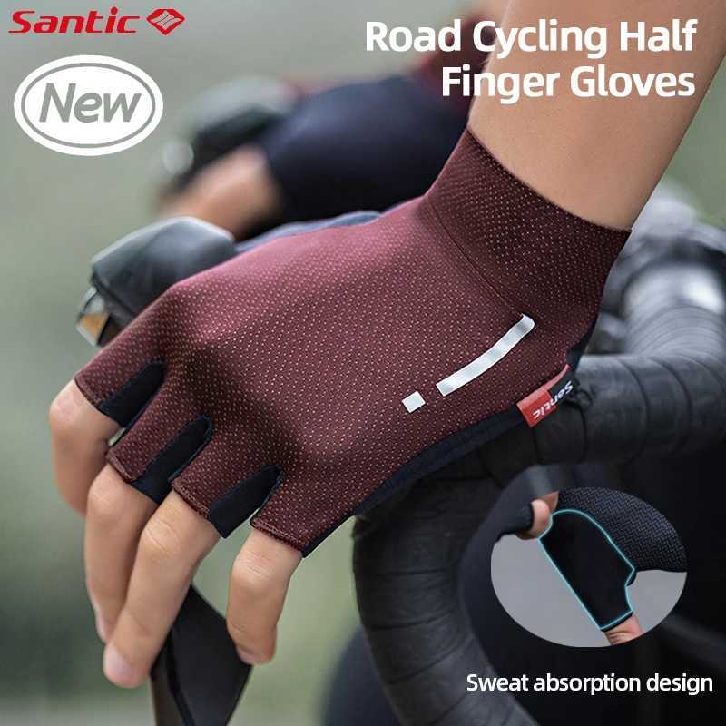 SANTIC Mens Cycling Glove Porous Breathable Bike Fingerless Gloves High-elastic Cushioning Sports Gloves Bicycle AccessoriesC250412