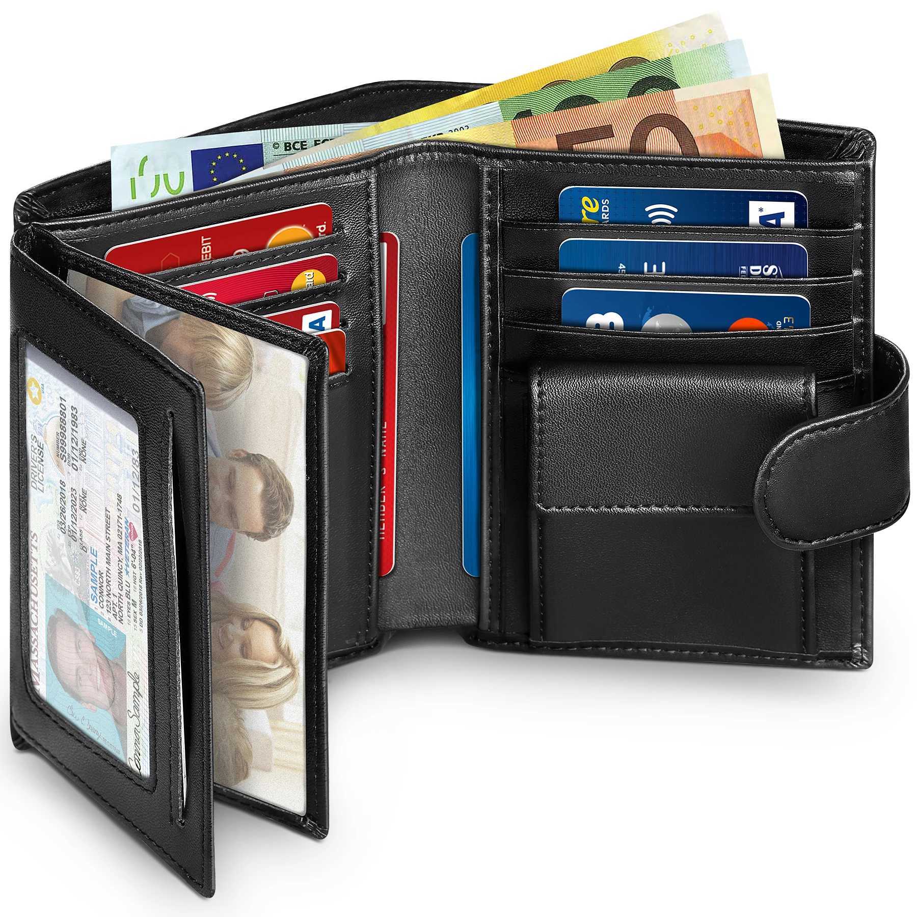 Mens leather wallet business wallet RFID card holder transparent Windows bank note coin company black Z250411