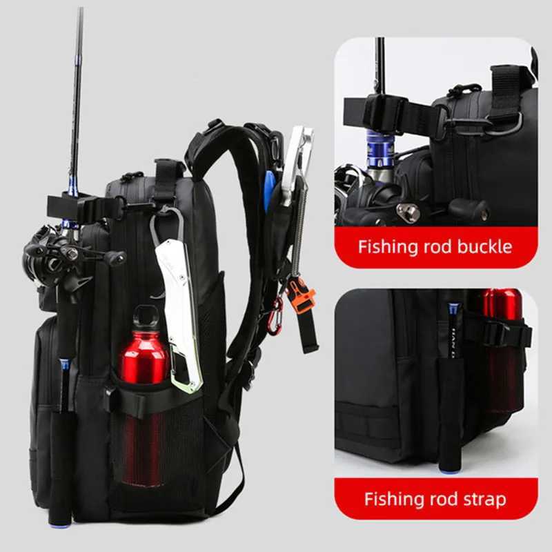 Fishing Lure Bag Men Waterproof Molle Fishing Rod Box Backpack Multi-functional Outdoor Travel Hiking Camping Shoulder Backpack Z250411