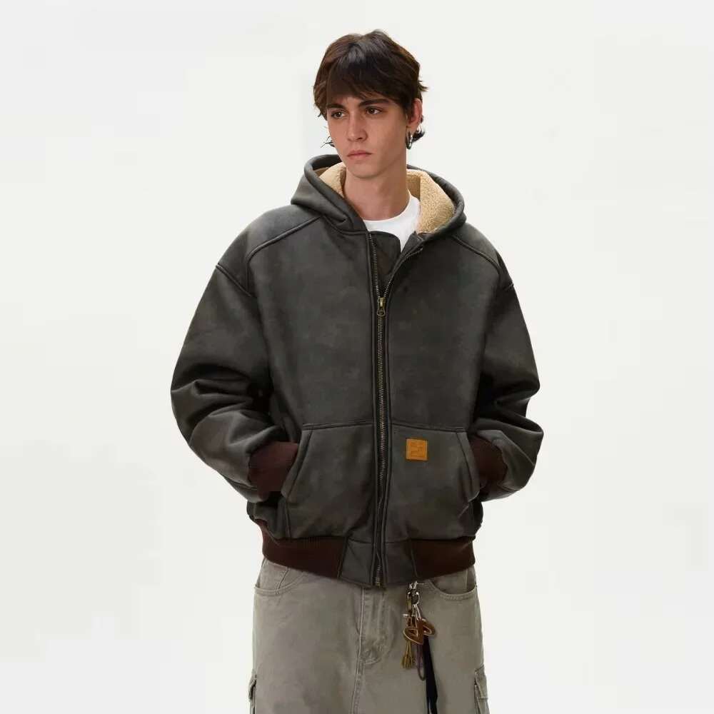 Heavy And Old Fur Integrated Hooded Jacket For Loose Casual Thickened Veet Y2k Coat Men Winter