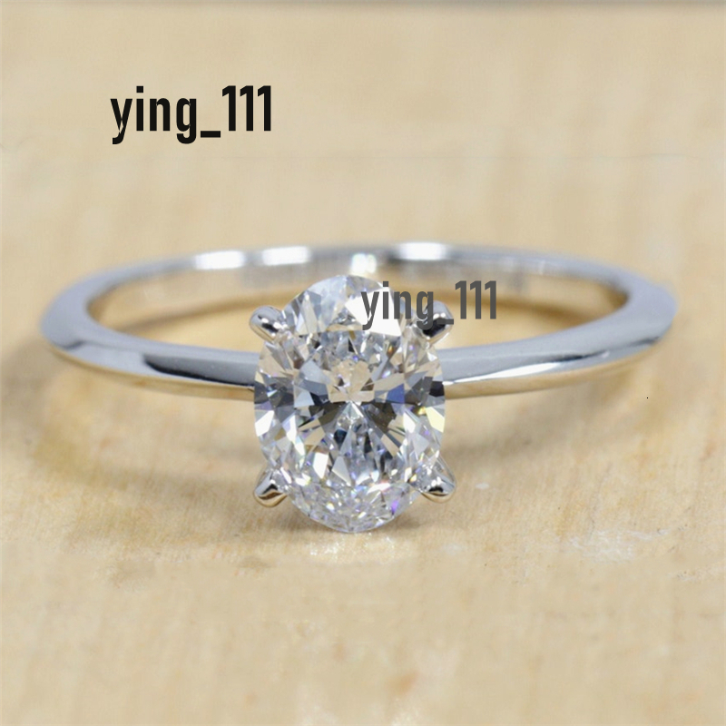Jewelry Fashion Simple Design Real Gold Ring 1.0 Carat Oval Shape Lab Grown Diamond Engagement Ring For Women 14K White Gold