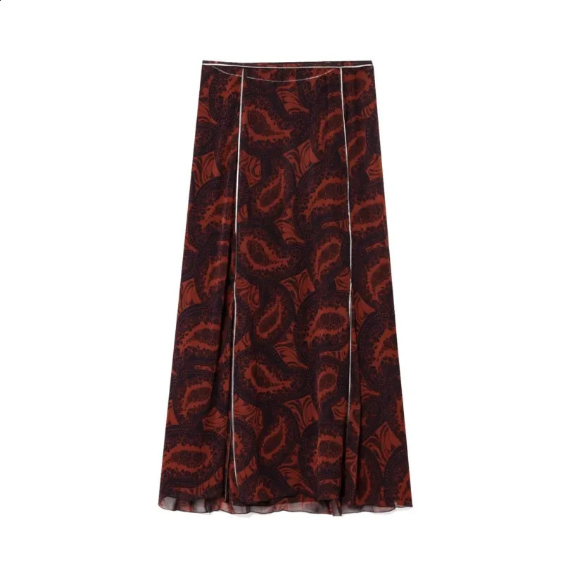 Women Printed Midi Skirt Set Women Spring 2 Piece Casual Pleated Print Silk Textured Shirt High Waist Skirts Women Outfits 250411