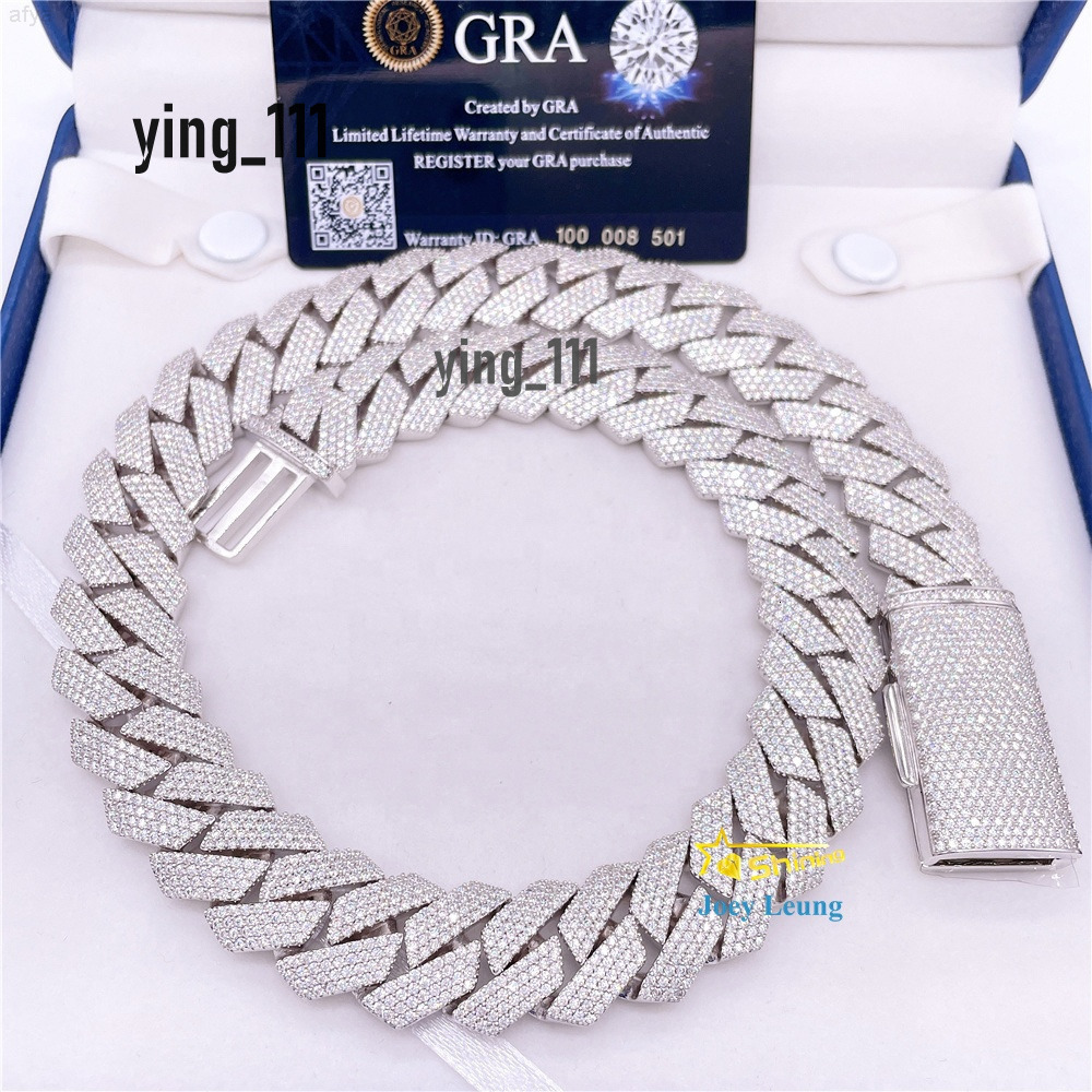 Pass Diamond Tester Gra Certificate Silver 925 Necklace Vvs Moissanite Hip Hop Jewelry Iced Out Urban Cuban Link Chain