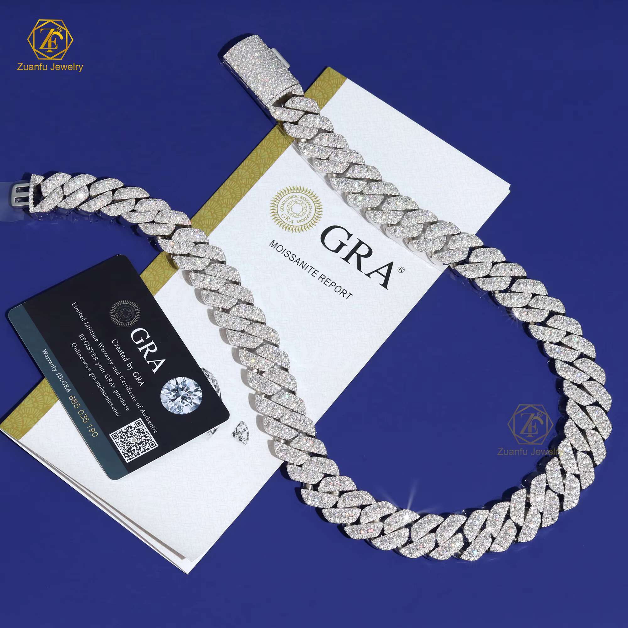 Hip Hop Jewelry Large Size 18mm Necklace VVS Moissanite Pass Tester with GRAWhite Gold Plated Cuban Link Chain for Rapper