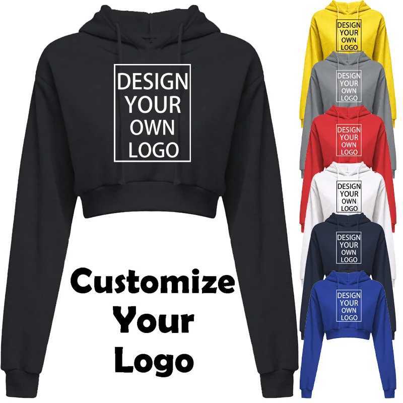 POD customization Customized New Fashion Women Hoodie Sweatshirt Short Top Coat Sport Pullover Hooded Tops Female Autumn Winter Crop Top HoodieT251112