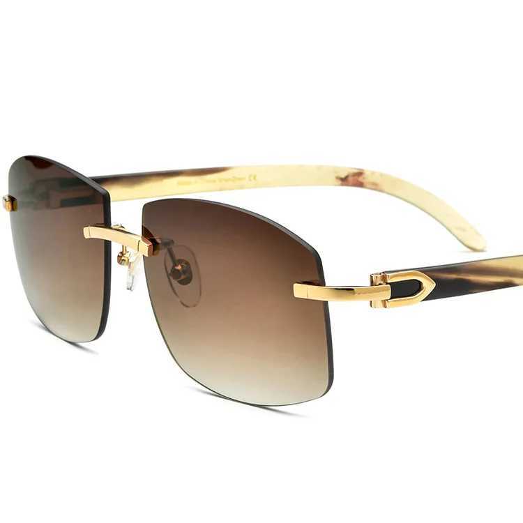 Natural Black Buffalo Horn Handmade Rimless Sunglasses Classical Luxury Uv400 Gradient Unisex Unique Texture Outdoor EyeglassesC250411