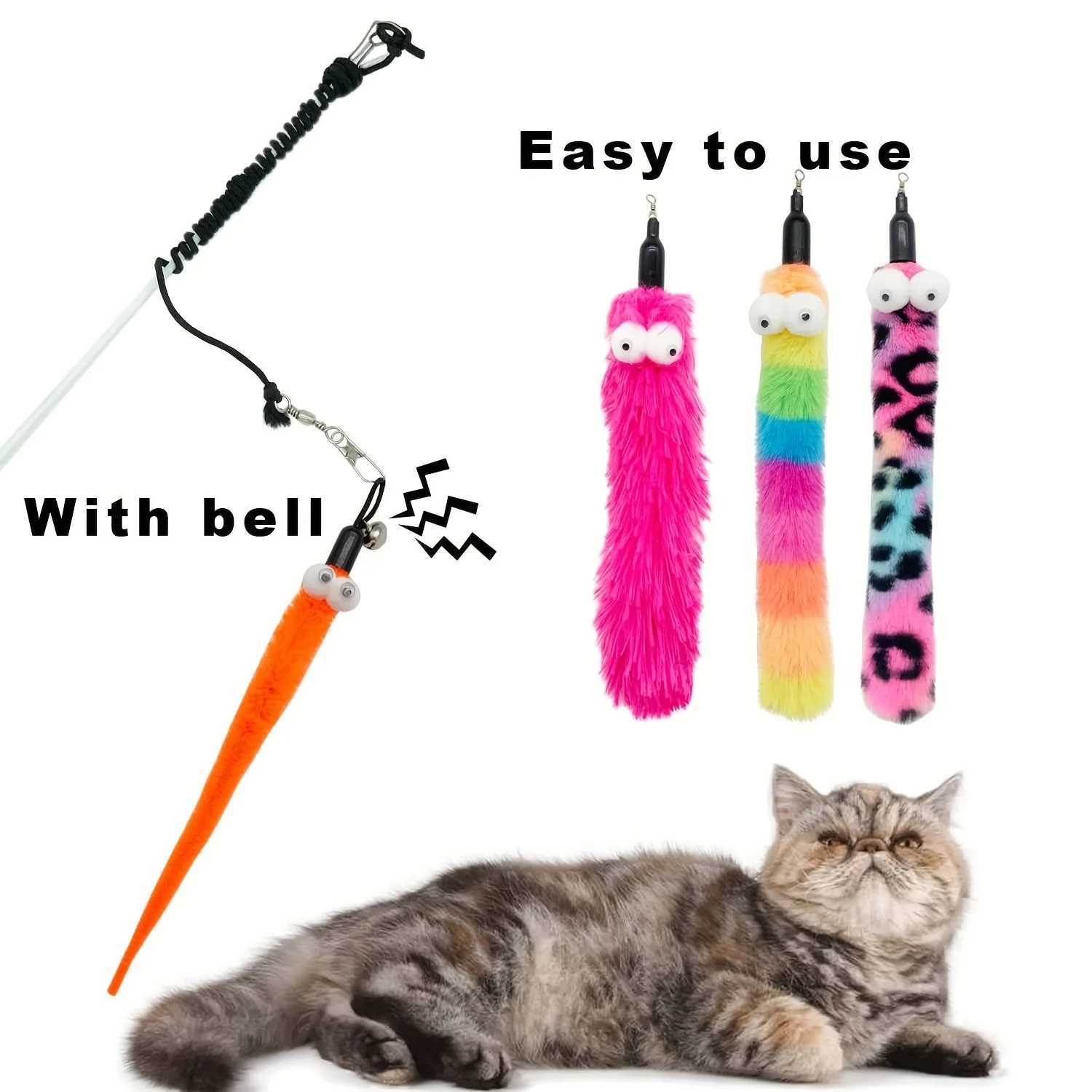 9 cat stick toys cat feather toys interactive cat toys worms for indoor cats Y250412