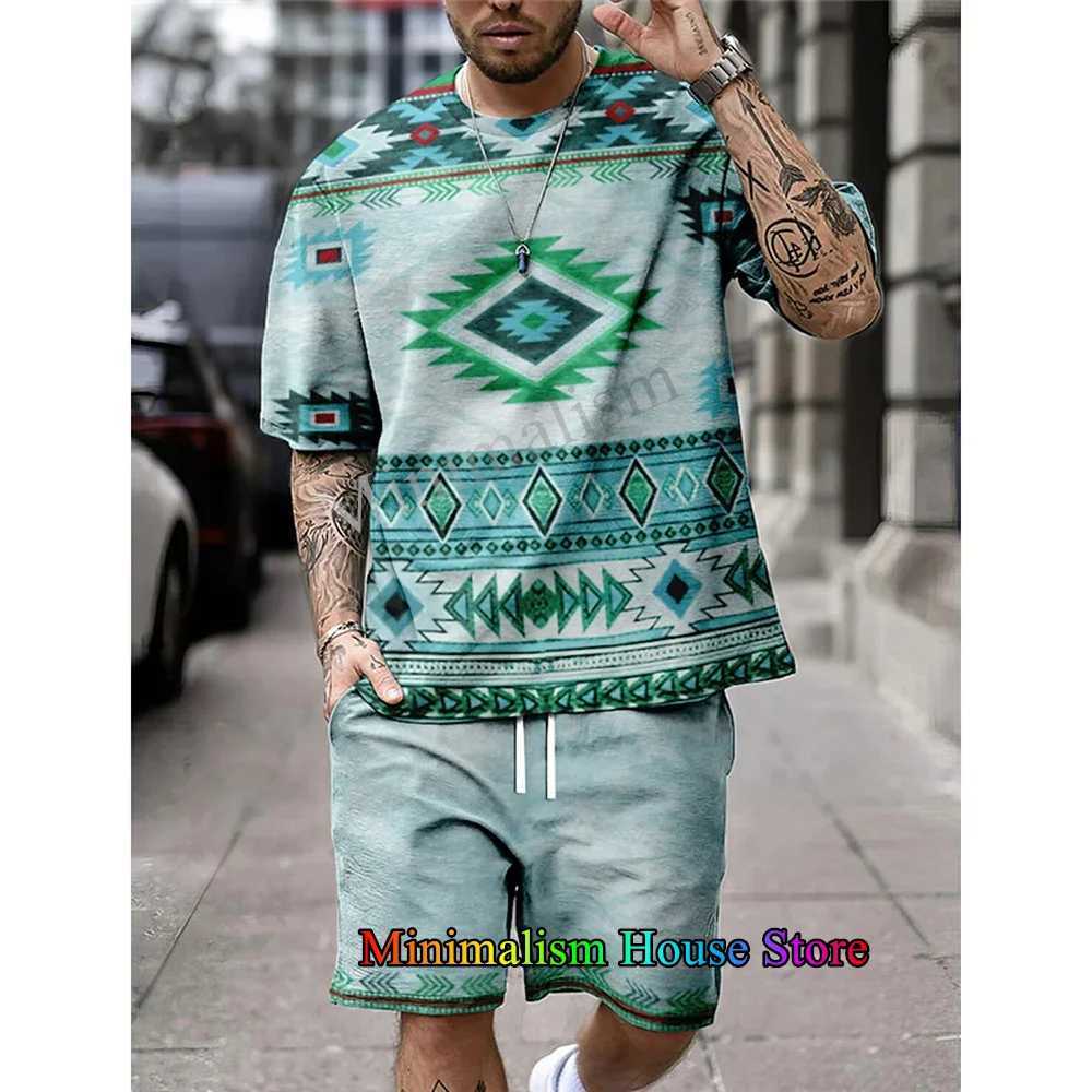 Summer mens fashion 2-piece set 3D printed mens T-shirt shorts set casual tracking set retro sports setXJ250412
