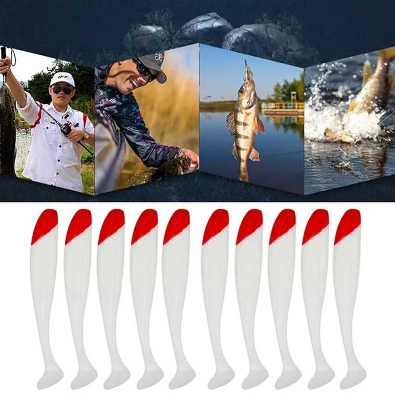 Soft Fishing Lures Simulation Paddle Tail Plastic Baits Artificial Worm Swimbait Red Head White Body T Tail Bait for Bass Trout Z250411